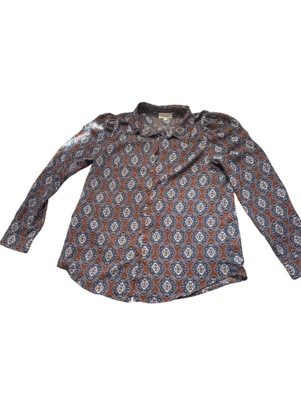 Böhme Womens Long Sleeve Small Button-Up Shirt Vintage Pattern